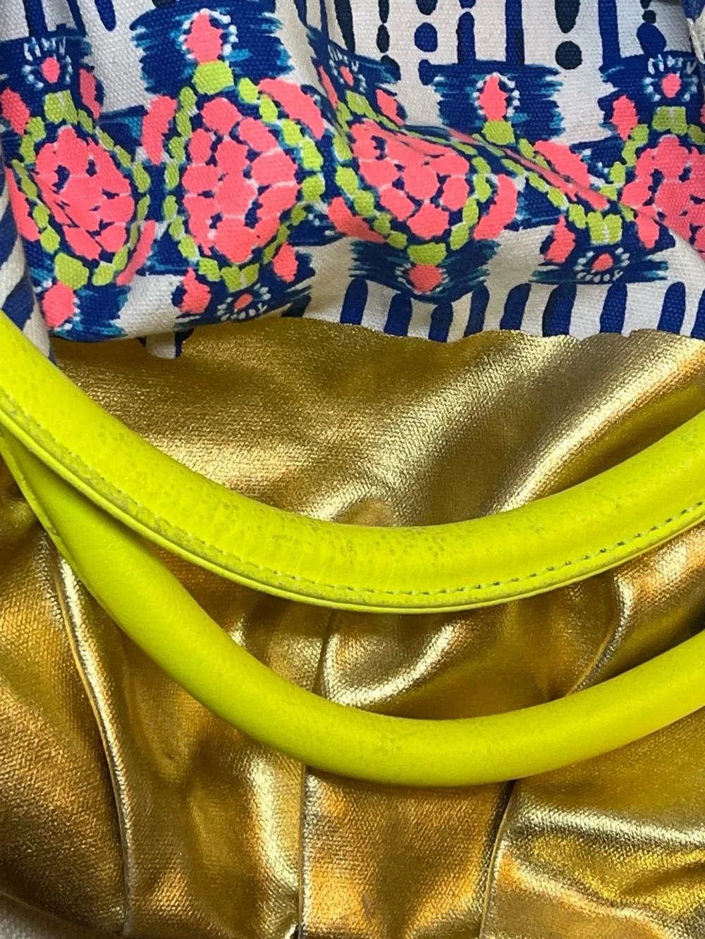 Lilly Pulitzer Navy Stripe Neon Pink turtles & Gold Hobo Tote
